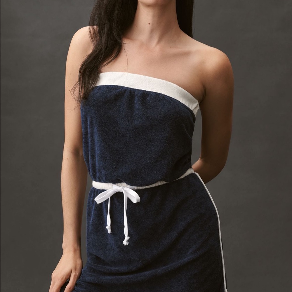 Anthropologie Navy and White Strapless Dress